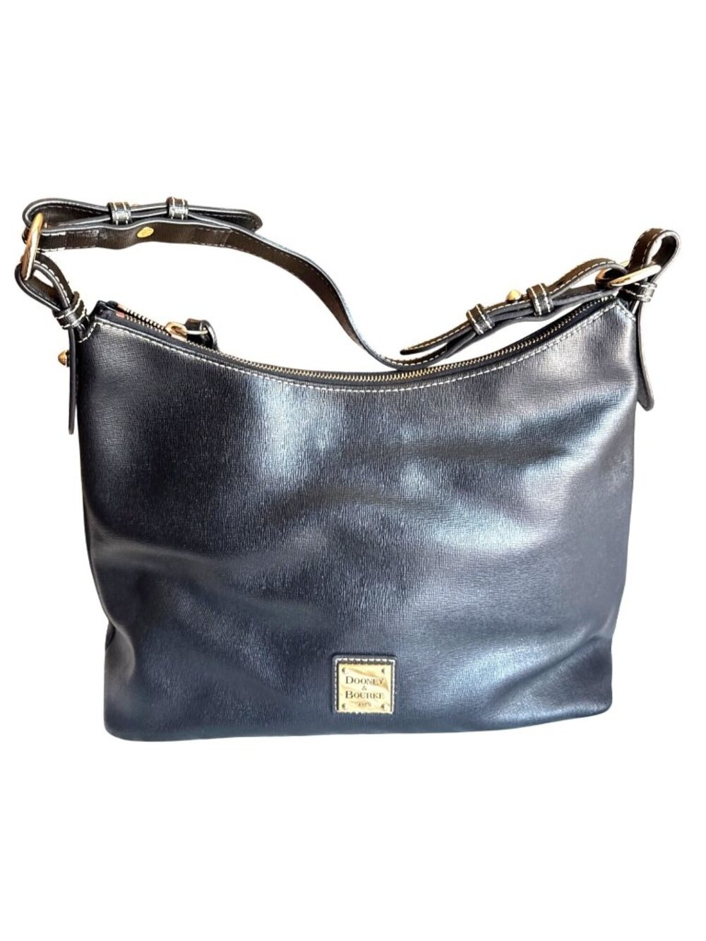 Dooney & Bourke Black Leather Hobo Shoulder Bag Red Lining Quiet Luxury Preppy
